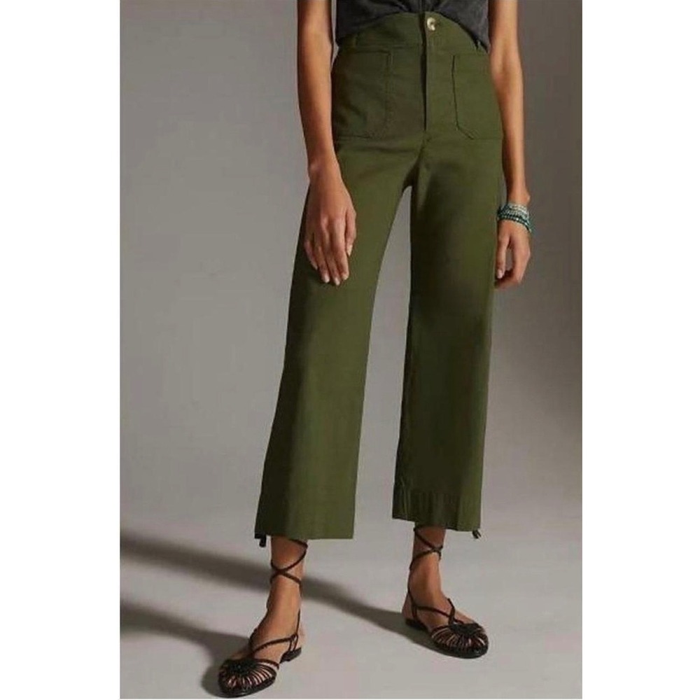 Maeve by Anthropologie The Colette Olive Green Wide Leg Crop Pants Size 16W
